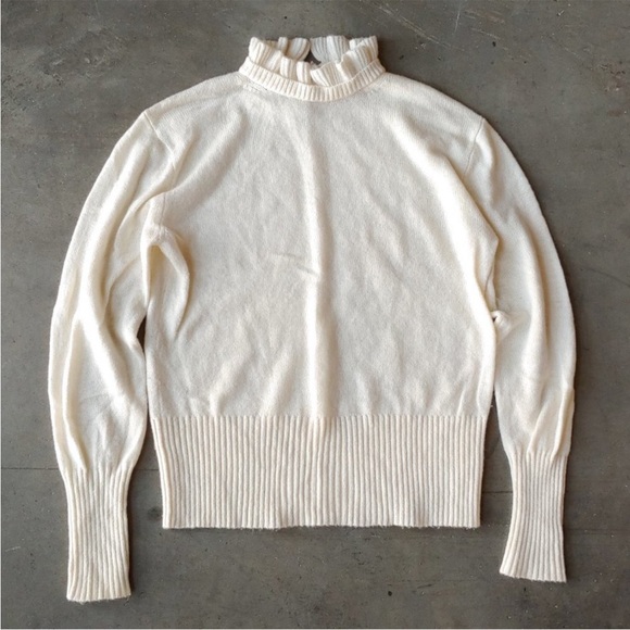 J. Crew White Ivory Ruffle Neck Wool-Blend Sweater medium - Picture 2 of 8
